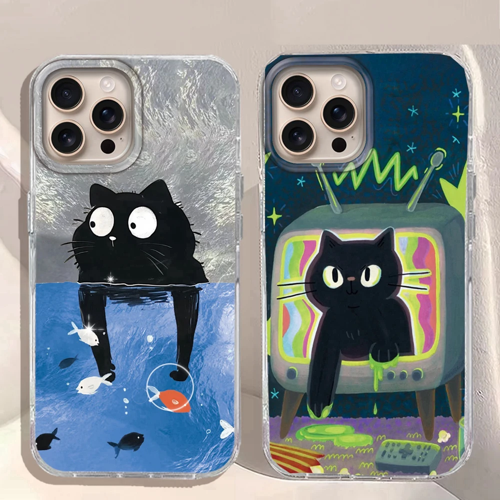 Cartoon Tier Nette Katze Mädchen Frauen Telefon Fall Für iPhone 17 Air 16 16e 15 14 13 12 Pro max 7 8 Plus X XS XR SE 2022 2020 Abdeckung
