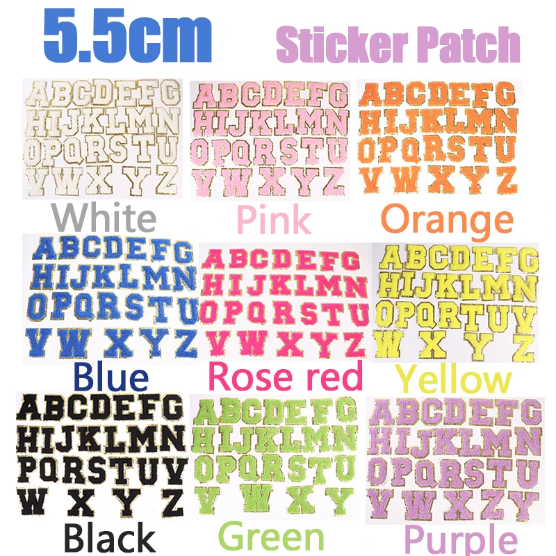 5.5 cm A-Z Kleur Engelse Letters Patches Voor Kleding Tas Glitter Brief Patches Stok op Alfabet Letters Borduren Applique