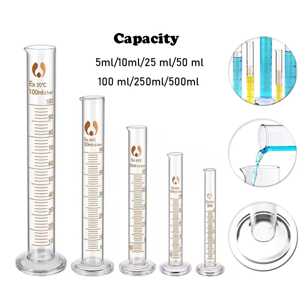 1PCS Glass Graduated Measuring Cylinder  5ml 10ml 25ml 50ml 100ml 250ml 500ml Measuring Cylinder for Lab Suppy/kitchen