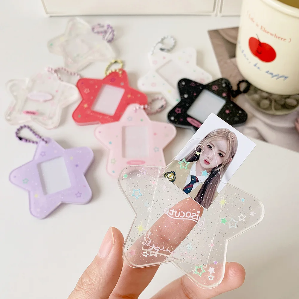 Korean Version Cartoon Star Can Hold Photos, Keychain, Student Headscarf, ID Photo Frame Backpack Pendant, Female