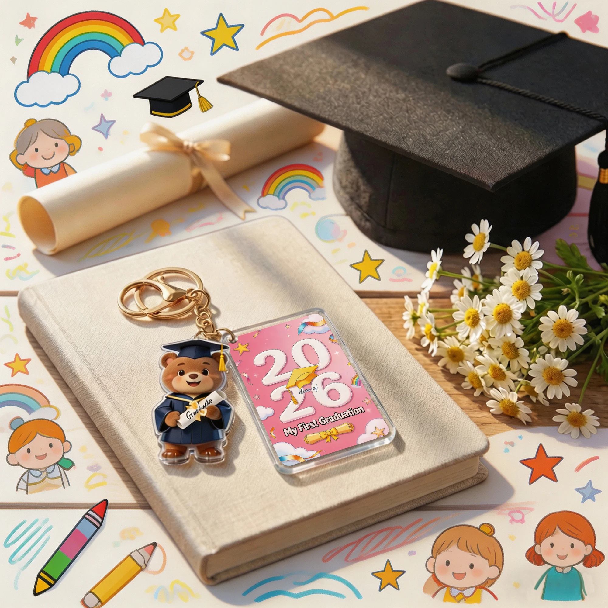 My First Graduation Keychain | Preschool Kindergarten Class of 2026 | Acrylic Keepsake for Little Graduate | Gift Box Included