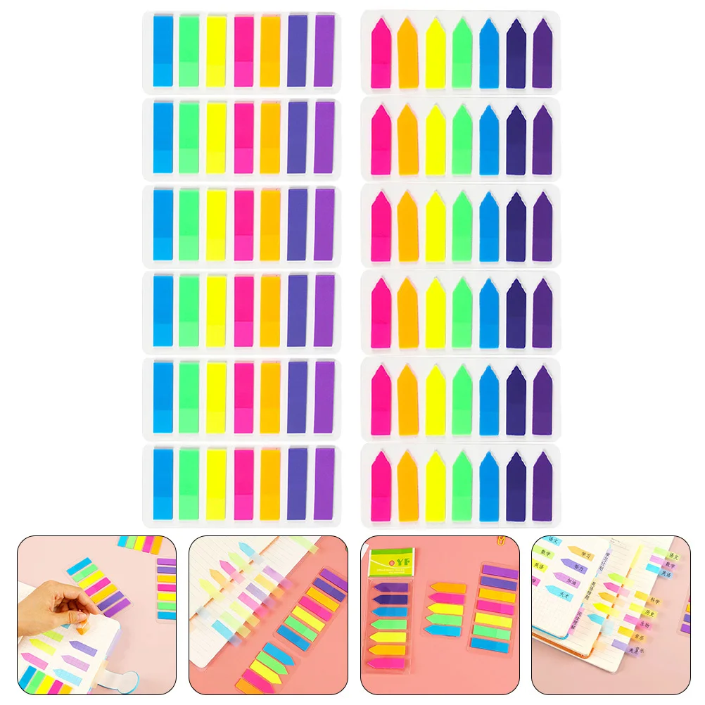 

12 Sets Fluorescent Bar Index Stickers Color Stationery Book Tabs Annotating Supplies