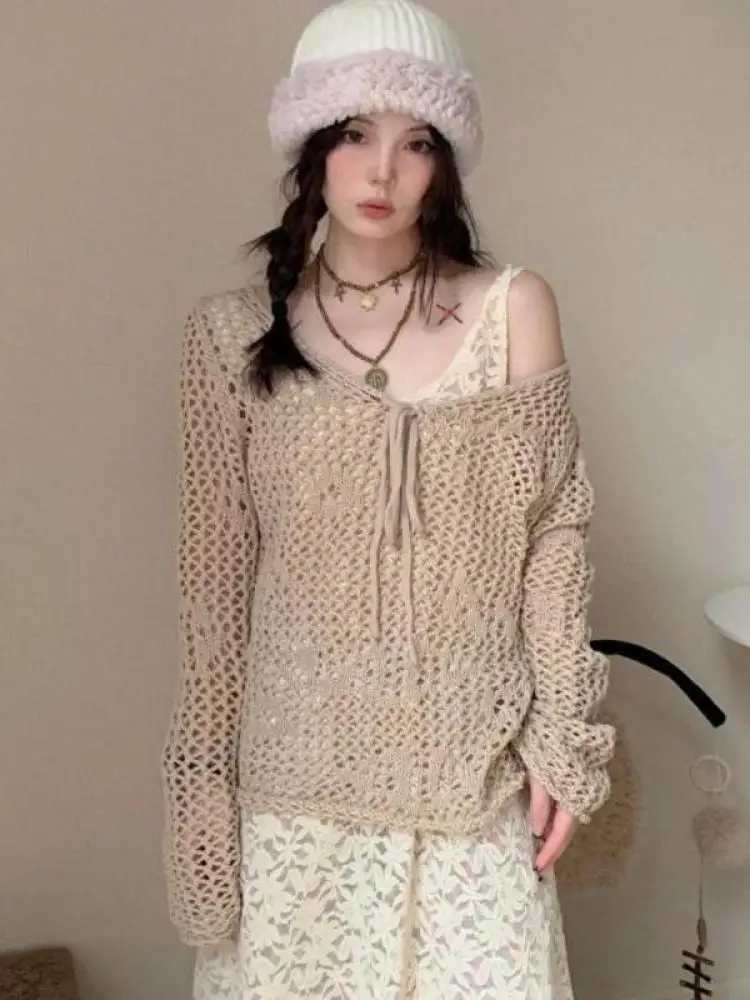 Yedinas ärmellose Spitze Tank Kleid Frauen Bohemian Beach koreanische Mode beige Pullover Urlaub Dress Chic vielseitige Outfits