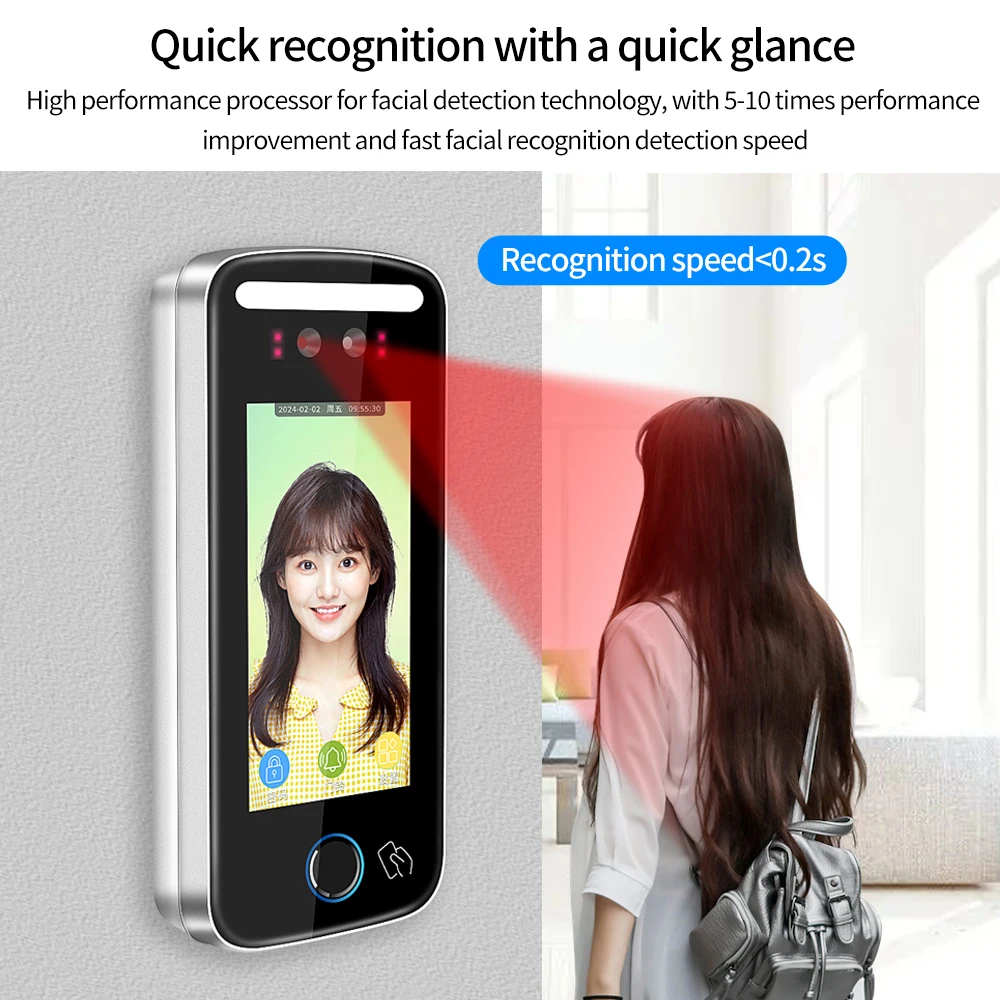 Tuya App Wifi AI Dynamic Face Recognition Reader Attendance Terminal 5000face TCP IP 5-inch Screen 125KHz IP54 Waterproof Zinc