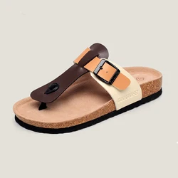 Summer beach shoes ladies cork slippers womens flat flip flops men color block casual slides shoes big size 47 48