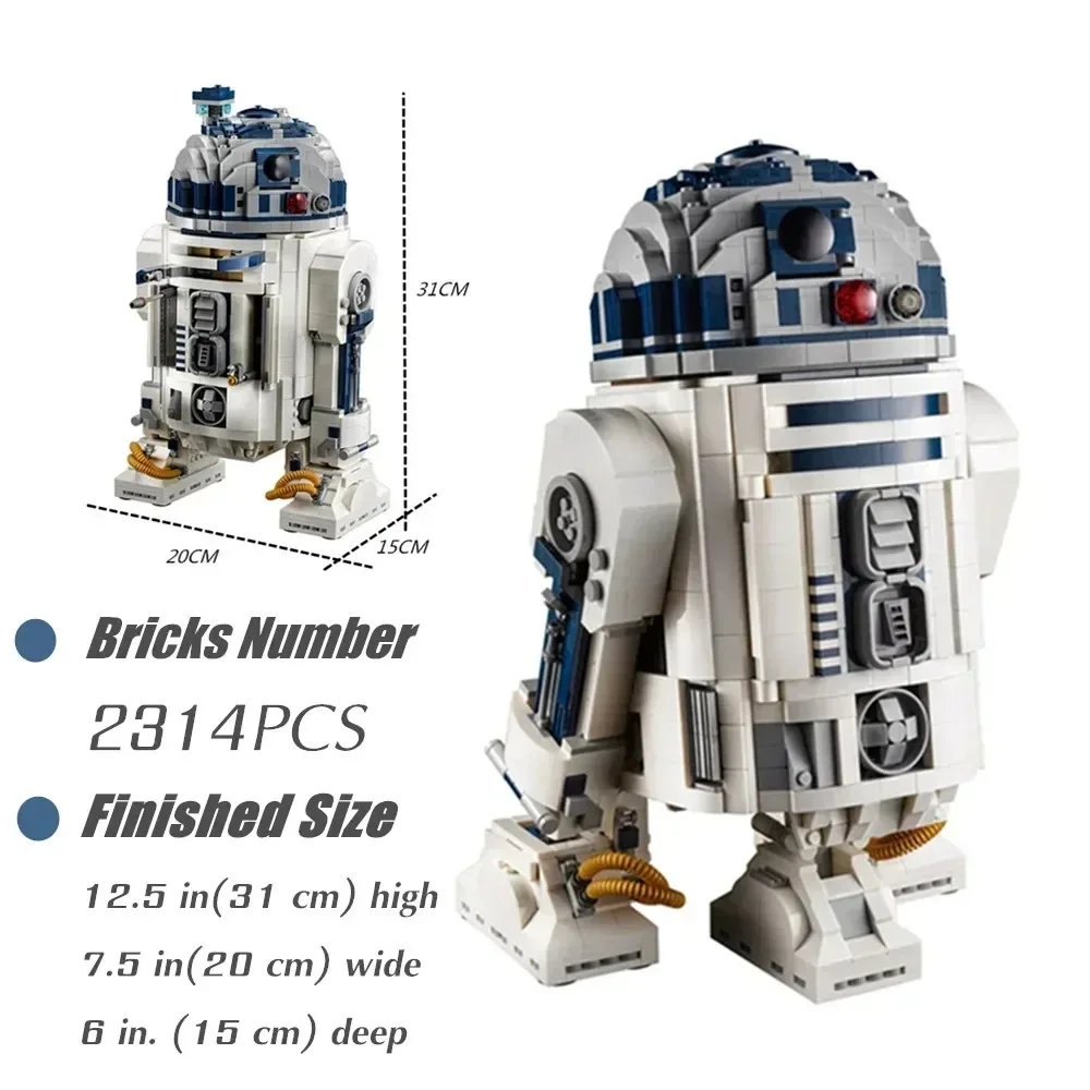 Star Wars 2314Pcs Space Robot 75308 Bricks R2 Robot D2 Figures Model Children's Bricks Toy Kid Boy Birthday Christmas Gifts