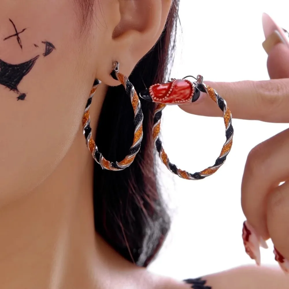 Alloy Material Halloween Earrings Long Tassel Design Dripping Oil Effect Pumpkin Earrings Spider Earrings For Women