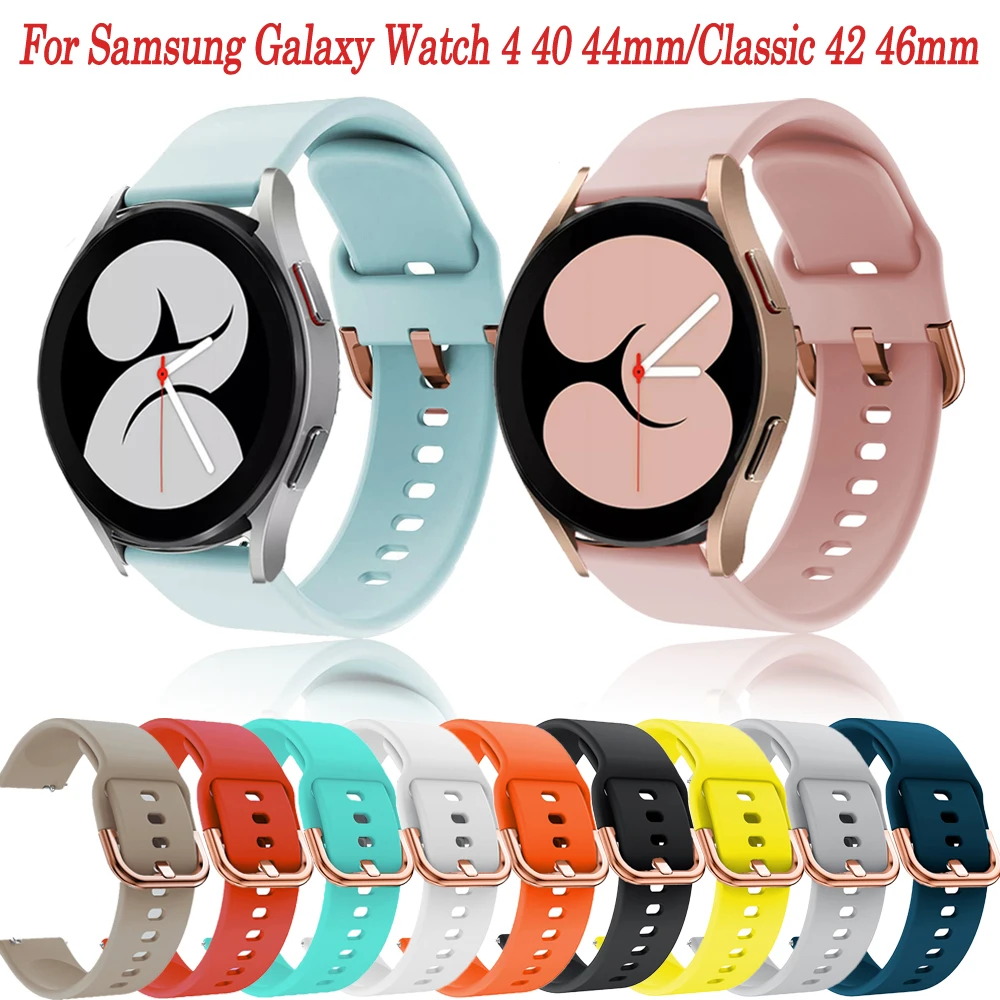 

Rose Gold Buckle 20mm Silicone Strap Watchband For Samsung Galaxy Watch4 40 44mm/Watch 4 Classic 42 46mm Bracelet Easyfit Wrist