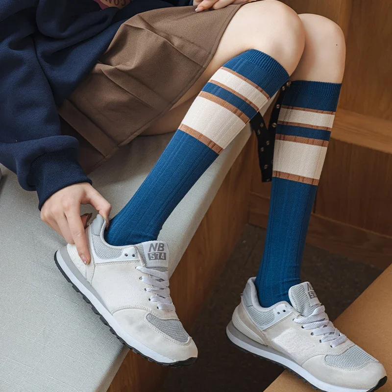 Women New Japanese Stockings Winter Thicken Warm Short Cotton Casual Multicolor Striped Socks Thigh High Socks For Women image 2