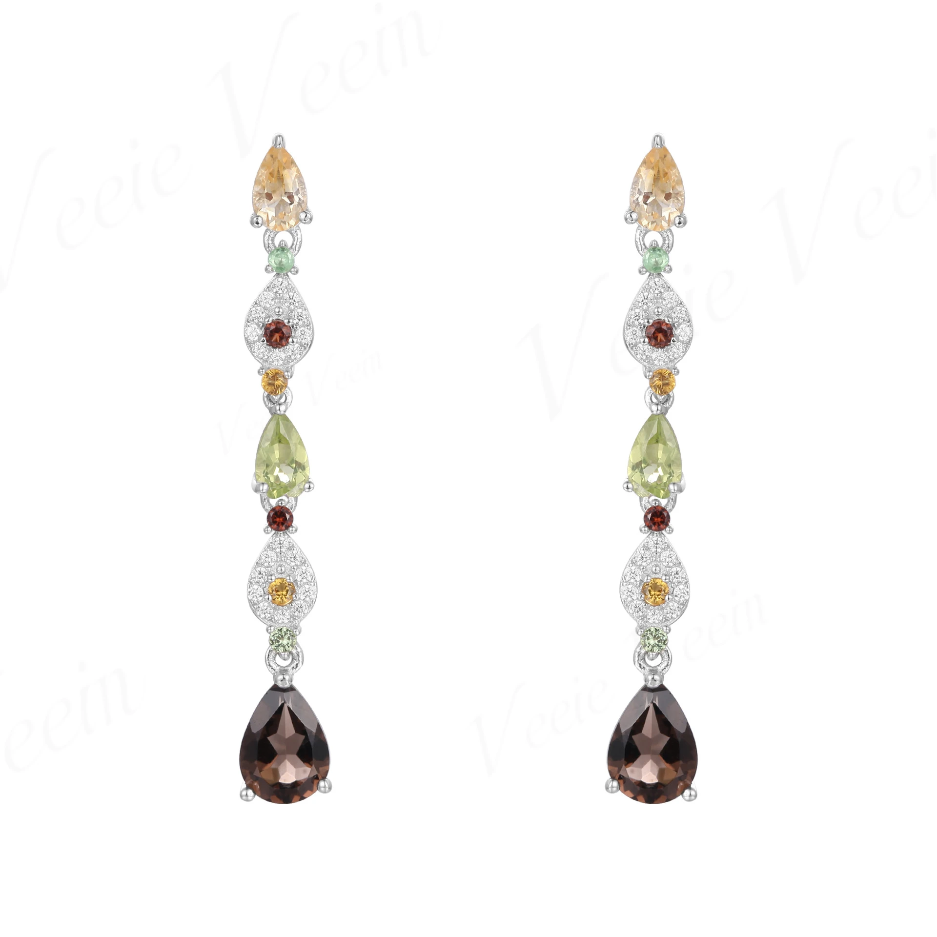 Veeie Veein Jewelry Medium Length Color Gemstone Drop Earrings LuxuryNatural Crystal Peridot With S925 Sterling Silver Ear Posts