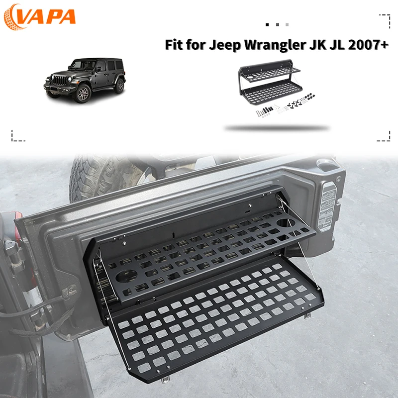 

Tailgate Table Rear Foldable Cargo Shelf Iron Aluminum Alloy Storage Shelf For Jeep Wrangler JK JL 2007 UP, Black