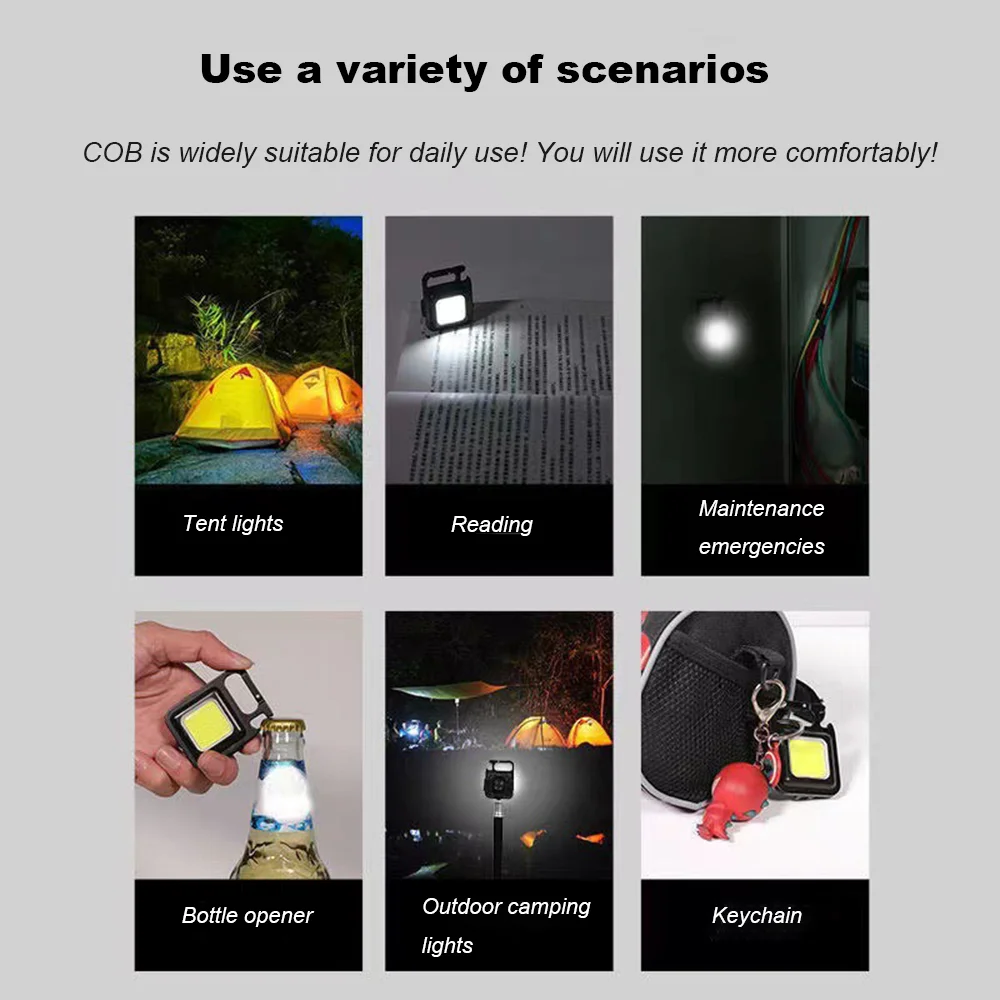 Multifuncional mini lanterna led trabalho luz de acampamento ao ar livre portátil bolso lanterna chaveiros usb recarregável saca-rolhas