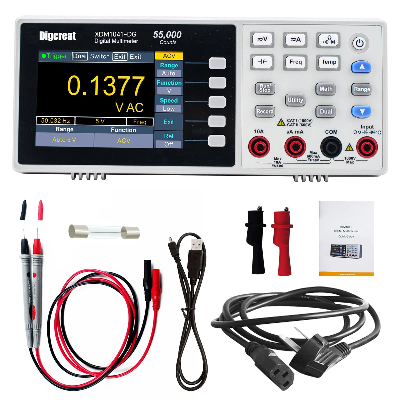 

Desktop Digital Multimeter XDM1041-DG Portable Mini Multimeter with 3.5-inch 55000 Counts LCD Display, True RMS Temperature Test
