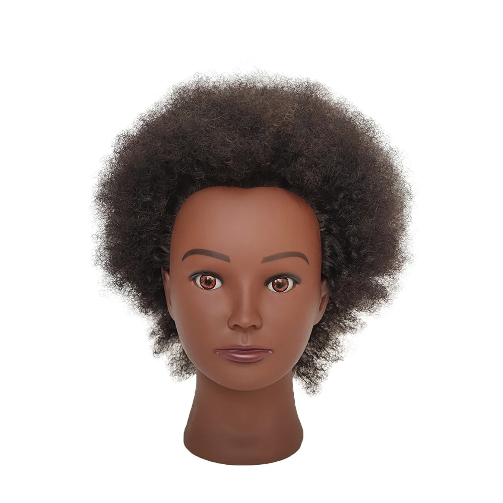 Afro Mannequin Head 100% Real Hair 6inches Traininghead Styling Head Braid Hair Dolls Head for Practicing Cornrows and Braids