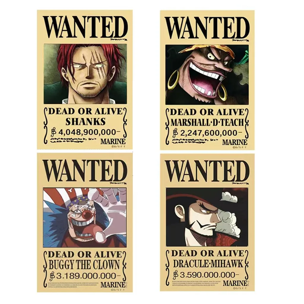 6pcs One Piece Anime Luffy Shanks Marshall D Teach Buggy Dracule Mihawk Poster Paper Painting Decoration Figure Cosplay Toys