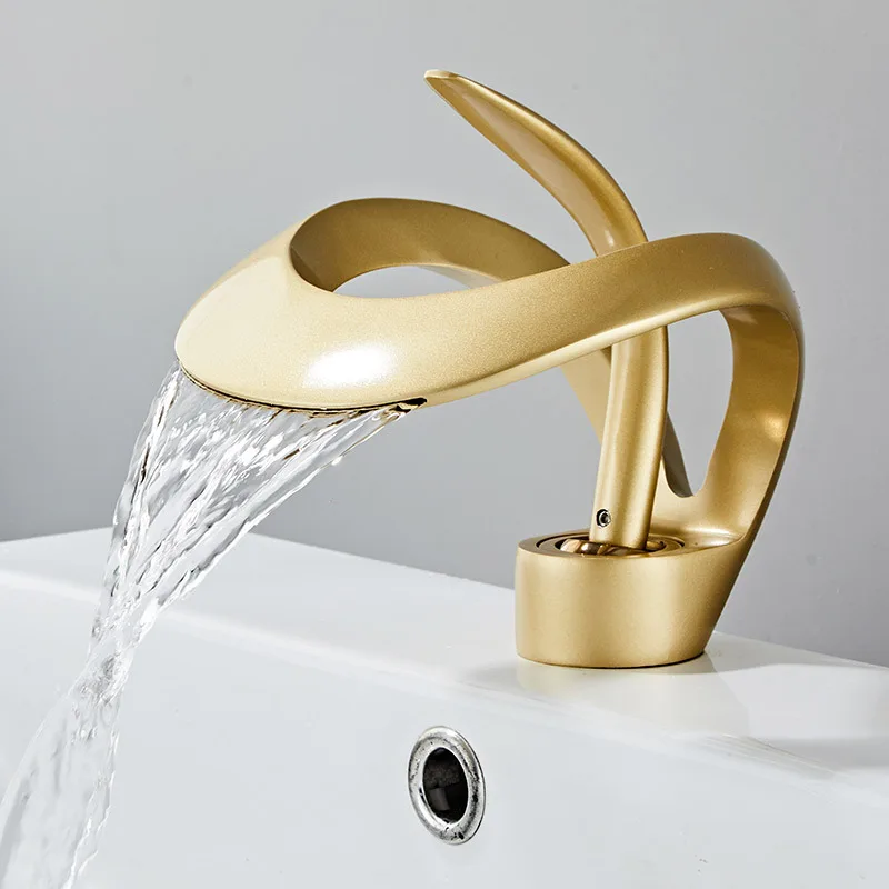 Gold/black Single Handle Single Hole Fashion Wash Basin Sink Faucet Hot& Cold Bathroom Faucet Deck-mounted Waterfull Faucet