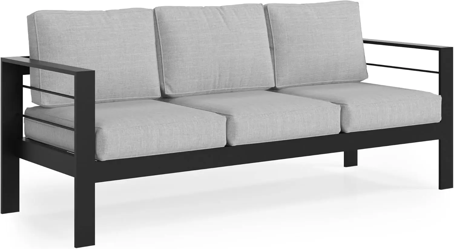 

Aluminum Outdoor Couch, 3-Seat Metal Outdoor Sofa with Water-Resistant Cushion, Weather-Resistant Modern Patio Sofa, Black Frame