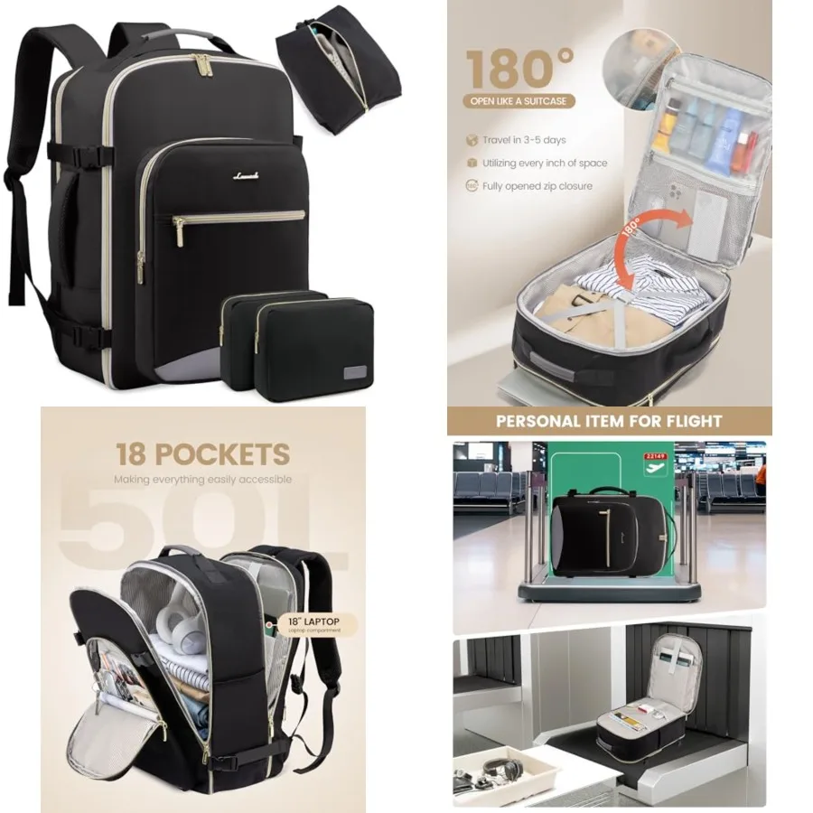 

50L Travel Backpack for Women Men, Waterproof Airline Approved Carry On Luggage Travel Essentials, TSA Carry On Backpack Person