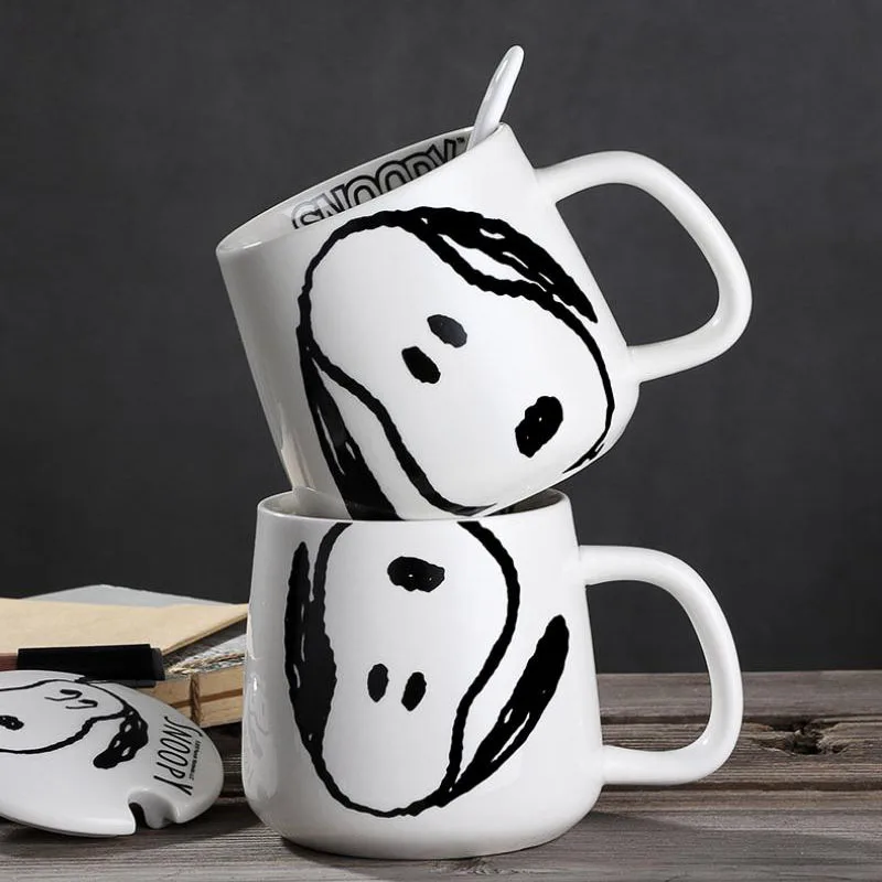 

Snoopy Ceramic Mug Kawaii Cartoon Cups for Men and Women Creative Trend Spoon with Lid Couple Coffee Cup Household Water Cup