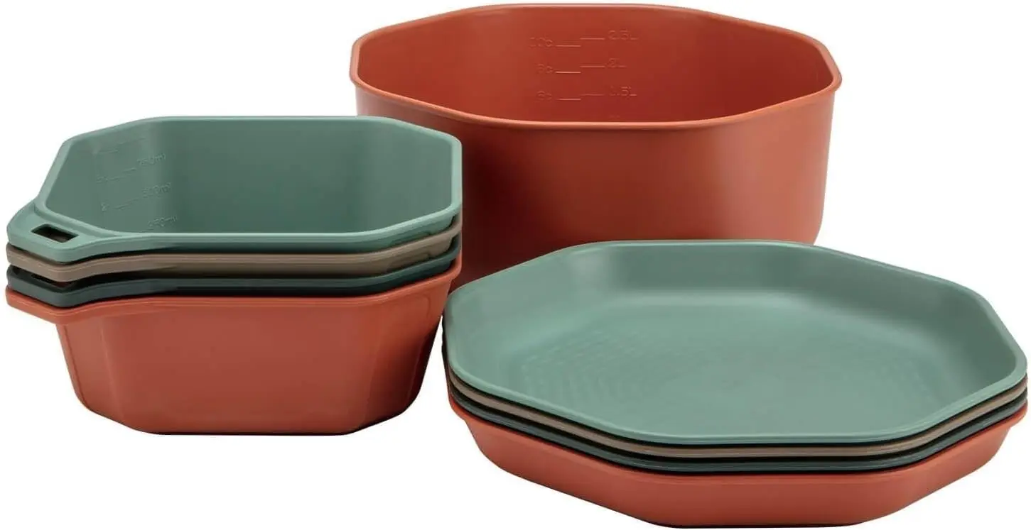 

Портативный набор посуды для кемпинга - 4 тарелки, 4 миски и миска для смешивания для приключений на природе