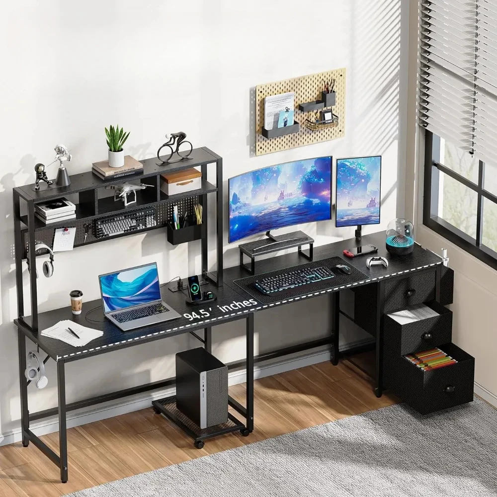 

Computer Desk,Gaming Computer Desks with Power Outlet, LED Lights, Monitor Stand, Mobile CPU Holder, L-Shaped Gaming Desk