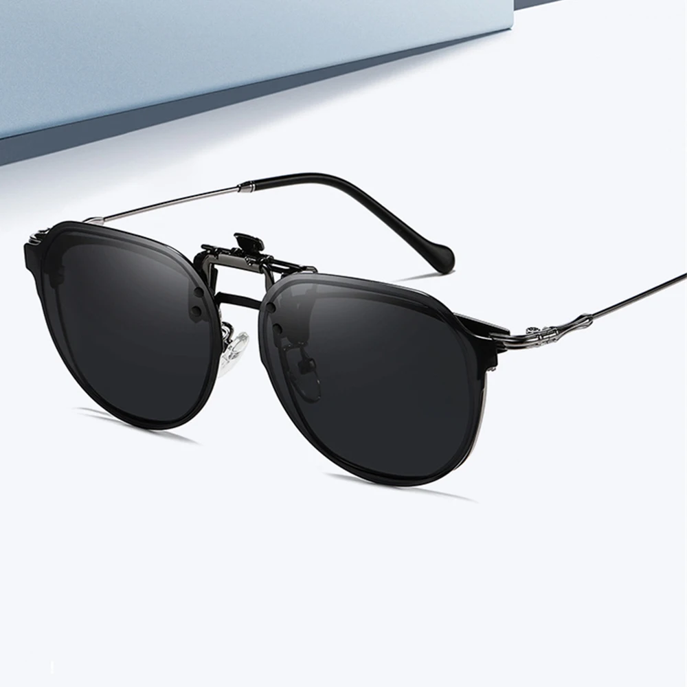 VIVIBEE Große polarisierte hochklappbare Sonnenbrille zum Aufstecken, Pilot UV400, blendfrei, Nachtsicht, Fahrbrille, Angelzubehör – Detail 2