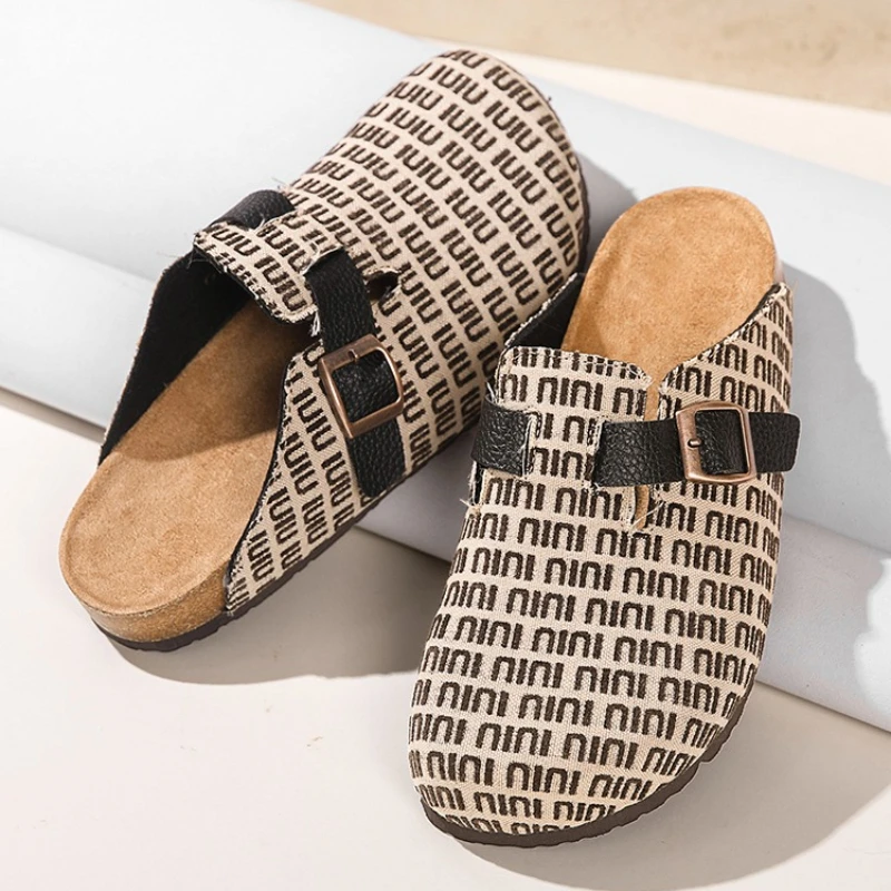 

Clogs Slippers Casual Slippers for Summer Potato Arch Brown Leather Mules Men's Adjustable Slide-On Shoes with Thick Cork Sole