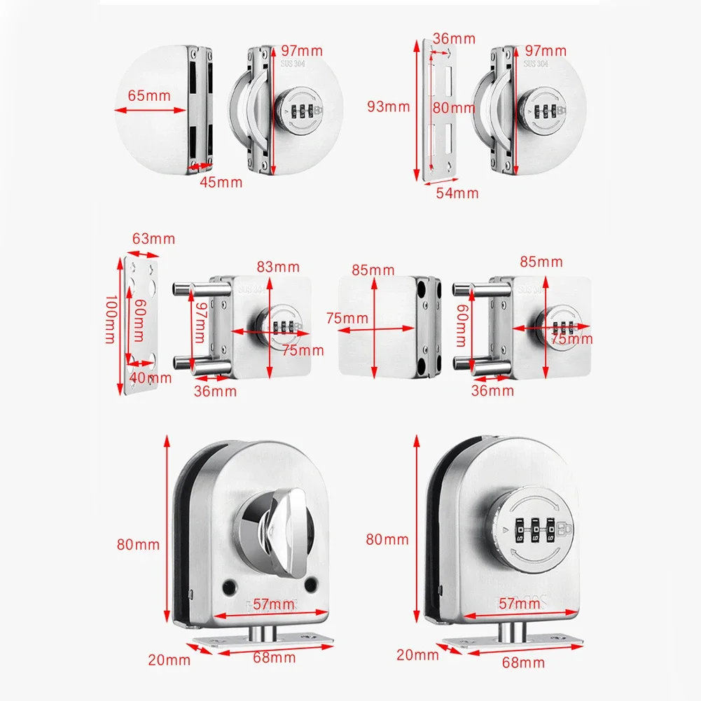 

Mechanical Combination Lock With 1000 Codes No-Drill Installation For Bathroom Double Swing Doors Outdoor Glass Door Use