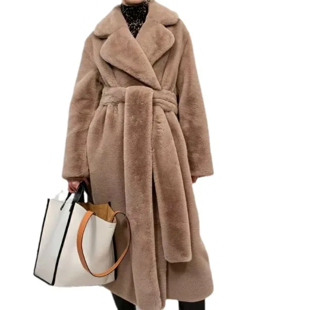 2025 Winter Luxury Faux Mink Fur Coat Women  Long Outerwear Jacket Crystal Hooks Street Style Warm Overcoat