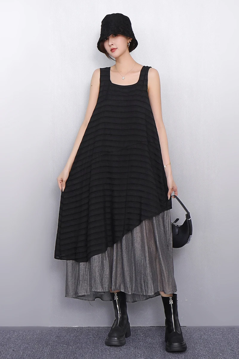 

2025 Spring Summer New Women Irregular Vest Loose Long Dresses Ladies Sleeveless Dress Wholesale J1180