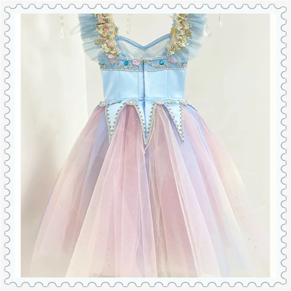 Custom Ballet Tutu Dress For La Fille du Pharaon Act 3 River Variation,Light Blue & Pink Ombre Romantic Dress with Crystal