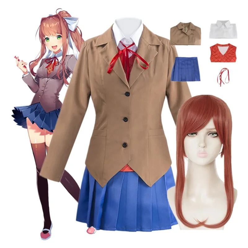 Doki Doki Literature Club Anime Cosplay Traje para Mulheres, Uniforme Escolar, Garota da Escola, Monika, Sayori, Yuri, Natsuki