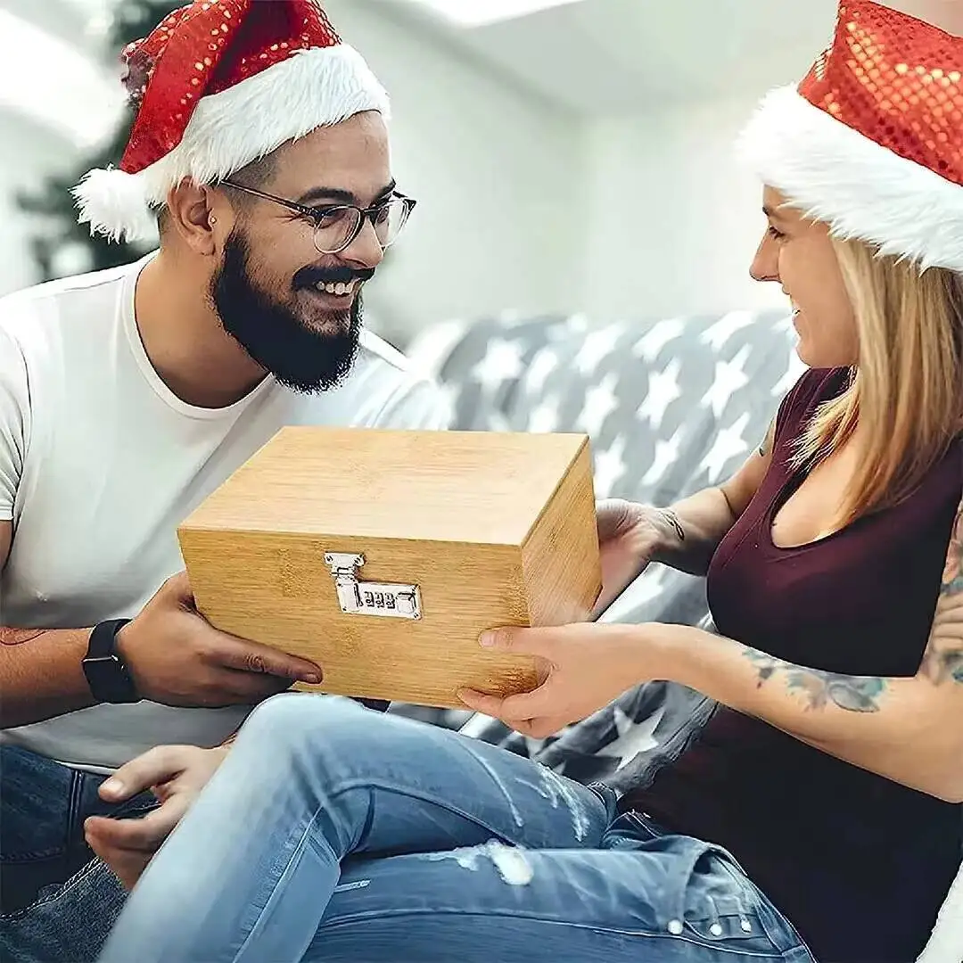 Bamboo Storage Box with Password Lock, Large Combination lock bamboo box, glass Jars and Herb Grinders, Bamboo Password Box