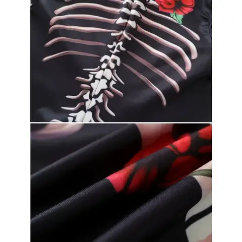 Halloweenflickor Ghost Bride-temafestklänning Damkostym Skelettrosmönster Tryckt Skelett Långärmad Jumpsuit Festklänning 6 best sales Belgisk dräktklänning - №6