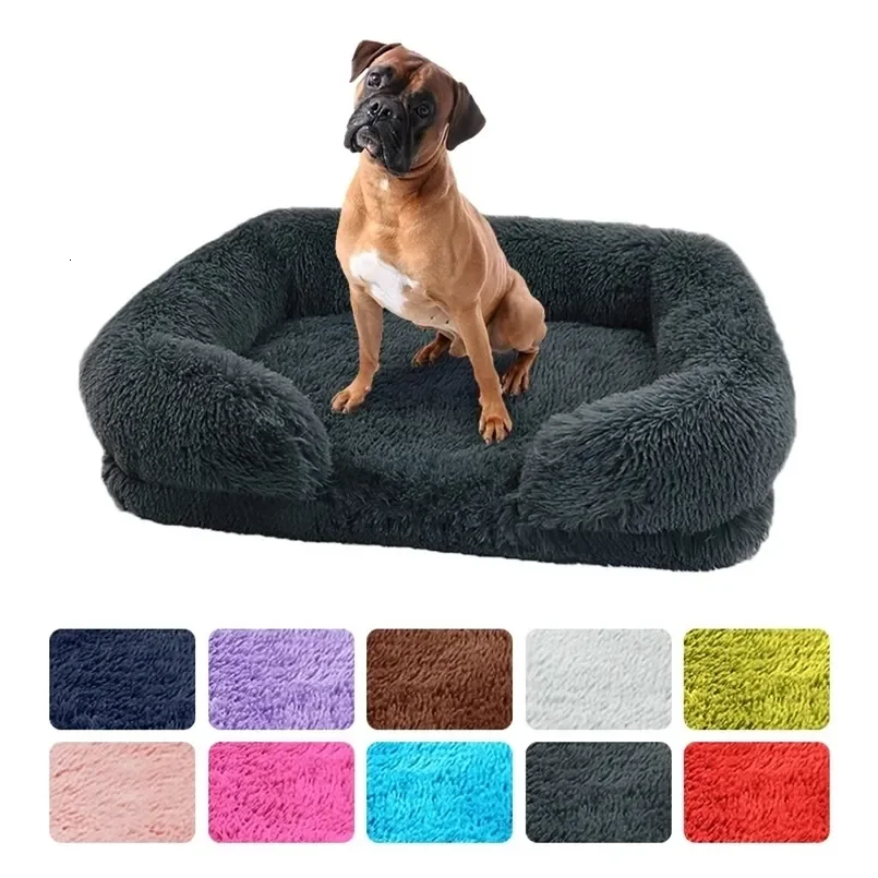 大型犬用ベッド-犬用ぬいぐるみペットベッド-冬用厚手パッド-犬用寝具-ソファ-取り外し可能なパッド-犬用小型犬大型犬用スクエアケネル