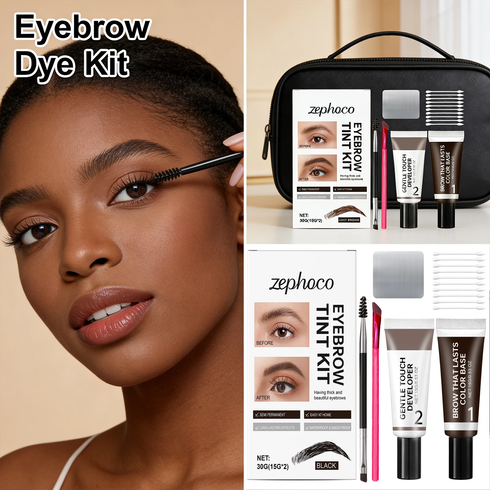 3D Eyebrow Dye Kit Long-Lasting Waterproof Smudge-Proof Natural Eyebrow Shaping Dual-Component Formula All-Day