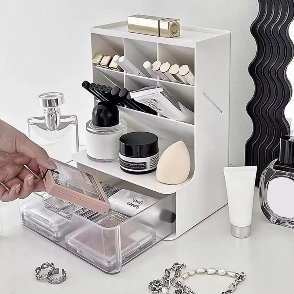6-Grid Desktop Storage Drawers Stackable Design Large Capacity Cosmetics Storage Box Space-saving Oblique Insertion