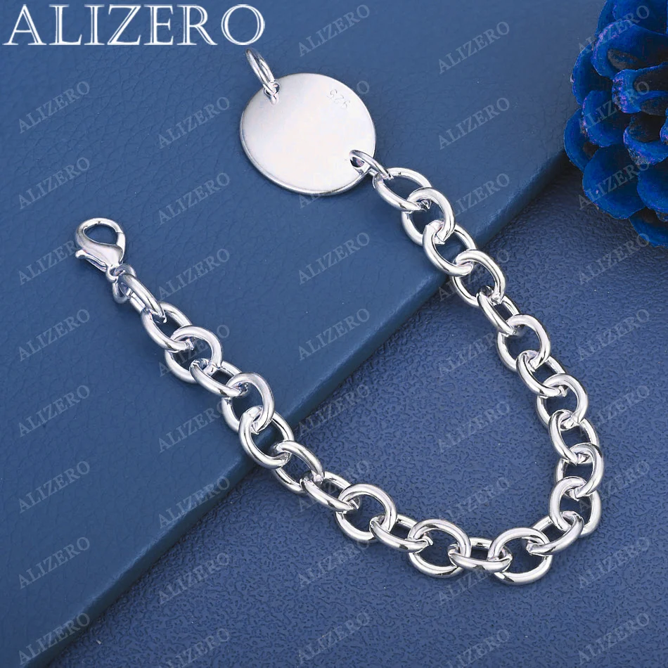 

ALIZERO 925 Sterling Silver Oval Tag Bracelets For Women Men Fashion Wedding Banquet Party Gifts Charms Bracelet Jewelry