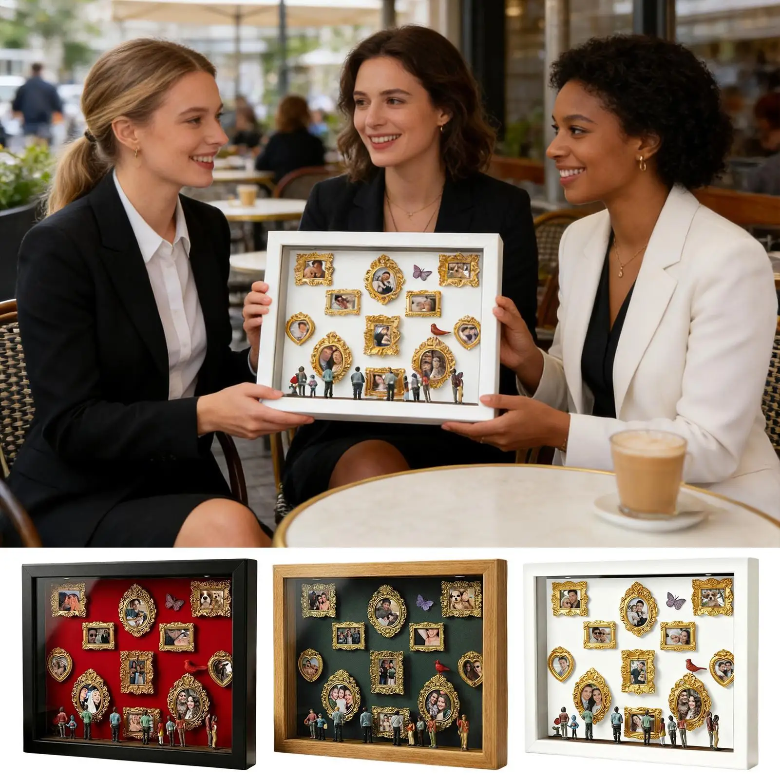 Mini Museo en Marco de Fotos con Figuras Iluminadas, Marco de Madera, Caja de Siluetas Divertida, Mini Museos para Parejas, Ella y Él