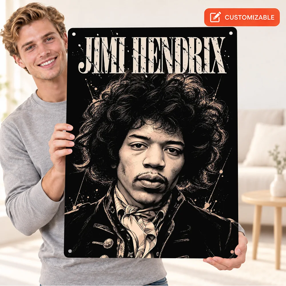 Jimi Hendrix Aluminum Poster Personalized Metal Sign Grunge Collage Wall Art For Home Recording Studio Guitar Music Lover Gift