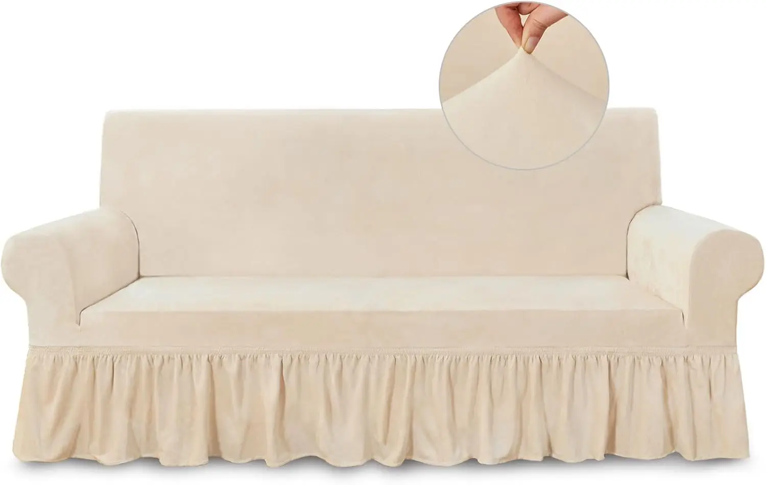 

Stretch Sofa Cover, 1-Piece Spandex Slipcover for Living Room, Beige, Washable Furniture Protector with Skirt