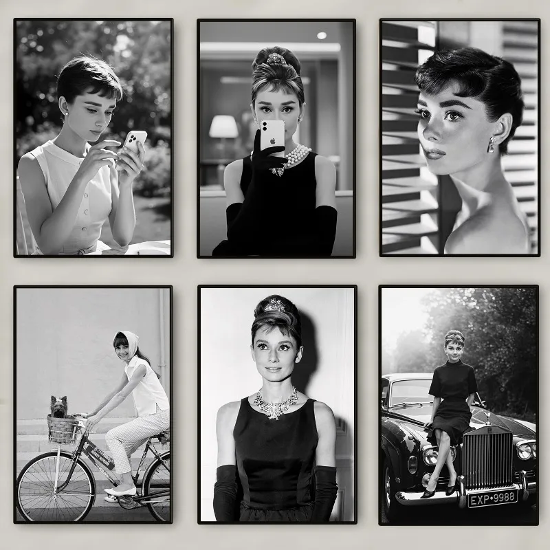 Audrey Hepburn Photography Black and White Vintage Poster Famous Star Beautiful Woman Canvas Painting Wall Art Room Home Decor