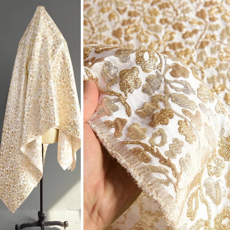 

3D трехмерная золотая и серебряная шелковая нить, жаккардовая парчовая ткань, рельефная хрустящая швейная ткань для вечернего платья