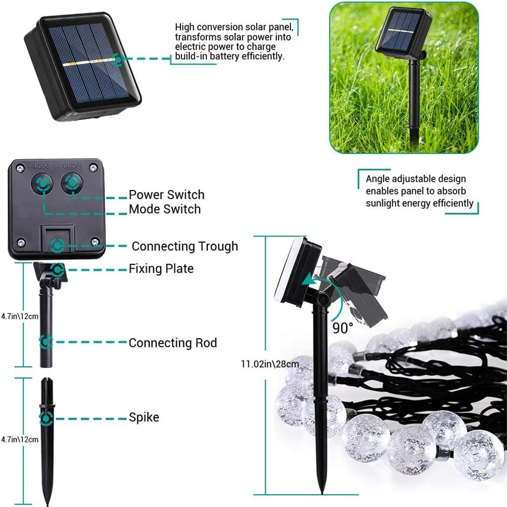 Imagem -03 - Outdoor Led Solar Light String Impermeável Recarregável Bola de Cristal Fada Pátio Feriado