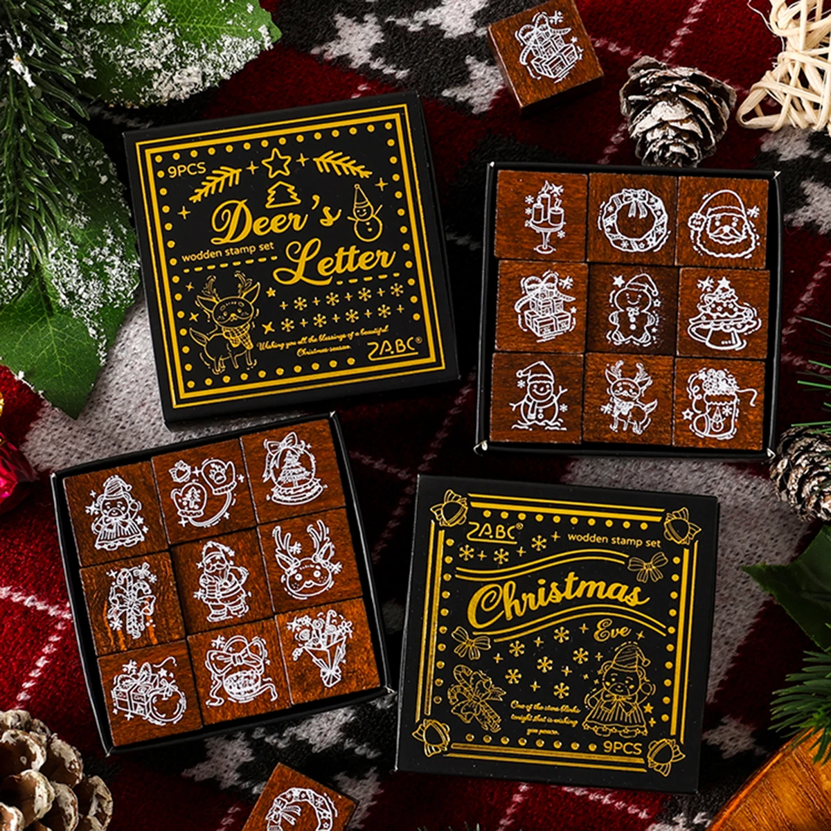 

9pcs/box, Christmas theme wooden stamps for Christmas photo albums, brochures and greeting cards to decorate holiday supplies