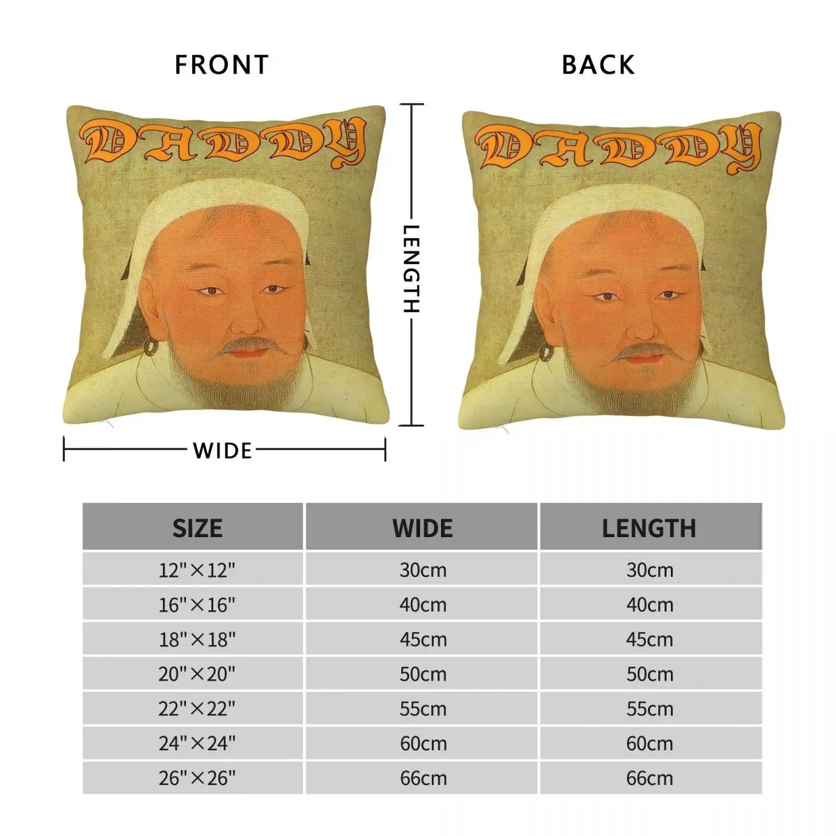 Genghis Khan Mongolia Daddy Square Pillowcase Polyester Linen Velvet Creative Zip Decor Sofa Cushion Cover 18