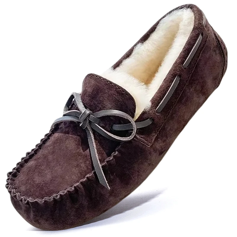 

Women's Plus Size Moccasins Winter Women Shoes High Quality 100% Natural Fur Lined Genuine Leather Flat Casual Loafers