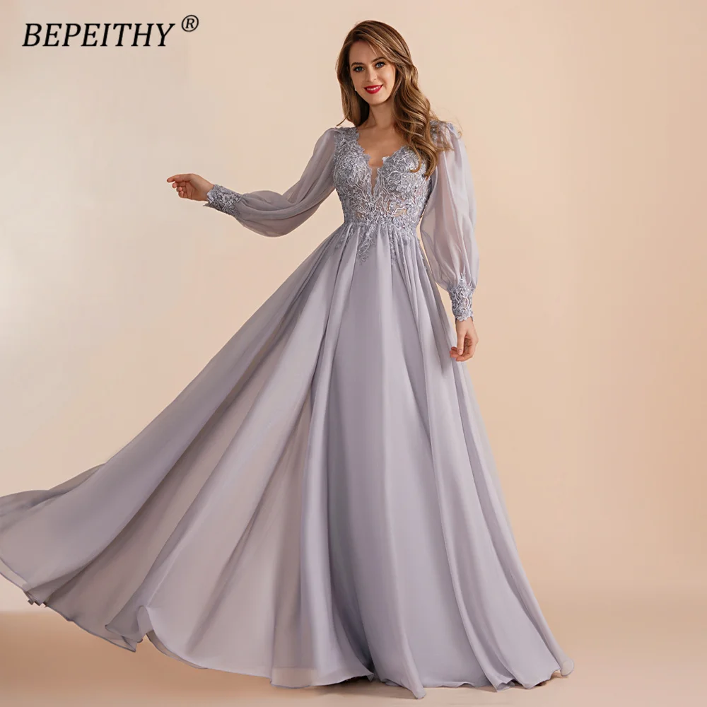 BEPEITHY Customized Vintage A Line Long Evening Formal Occasion Dresses Latern Sleeves Lace Elegant Party Gown For Women 2023