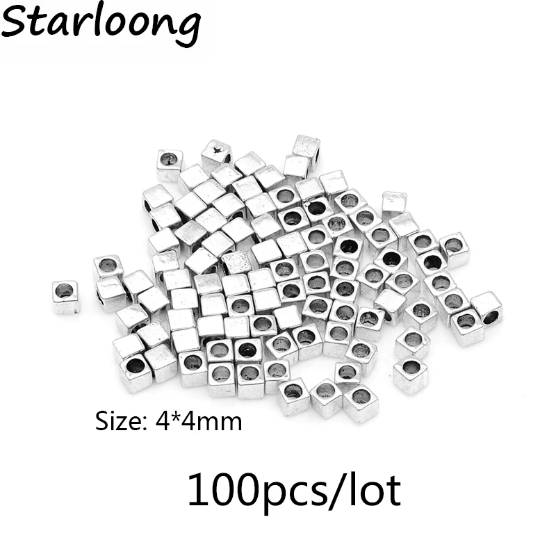 100pcs/lot vintage antique silver plated zinc alloy big hole square spacer beads DIY jewelry making for bracelet necklace