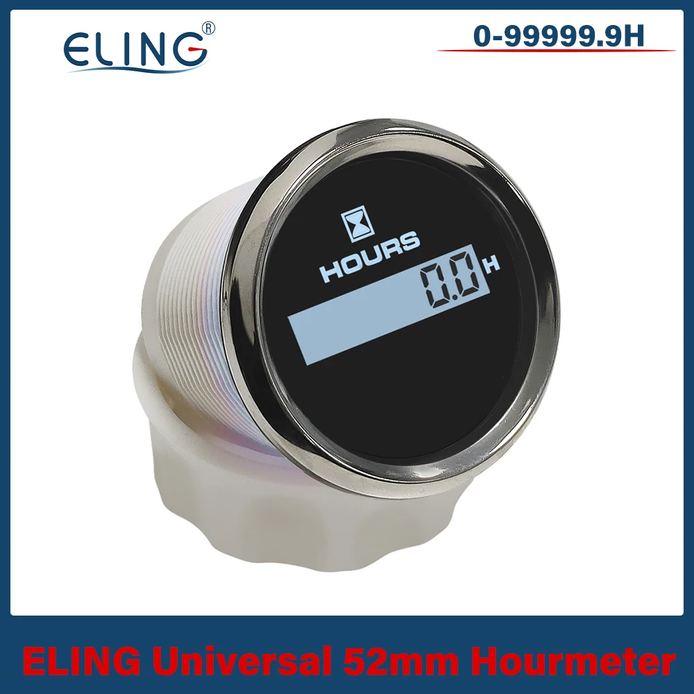 Waterproof Digital 52mm Hourmeter LCD Engine with 8 Colors Backlight for Car Boat Yacht Vessel Universal 12V 24V